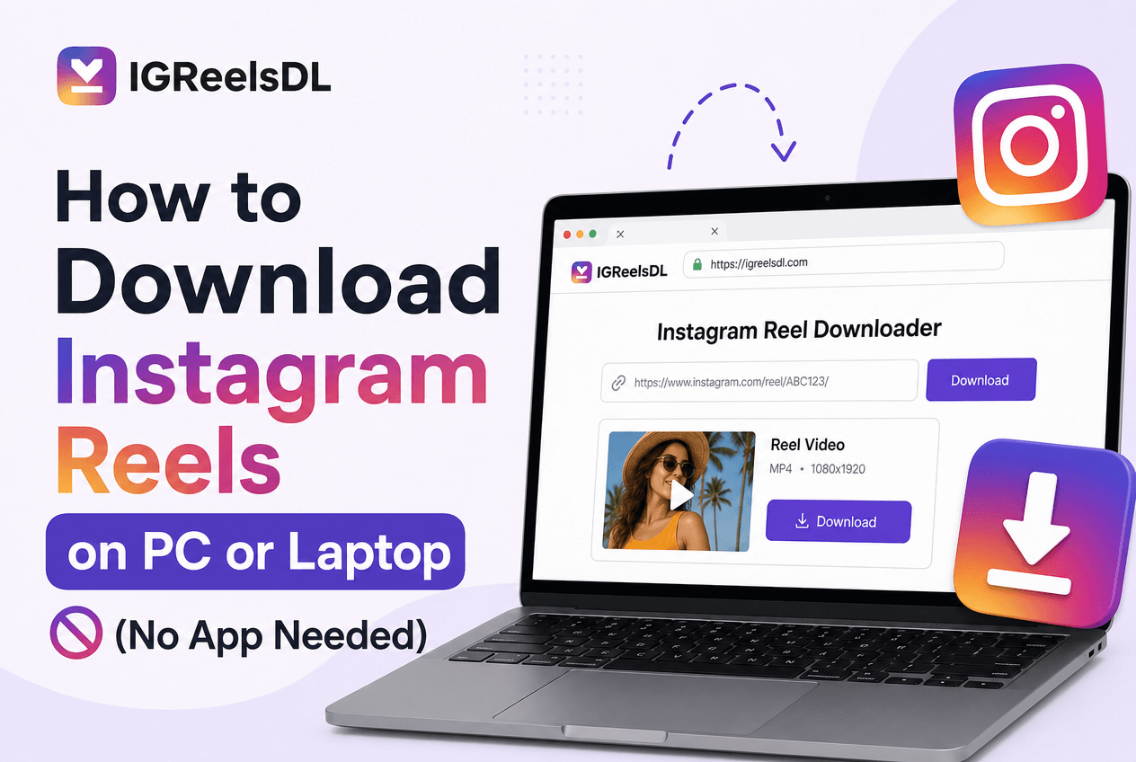 Downloading an Instagram Reel on a Windows and Mac laptop browser