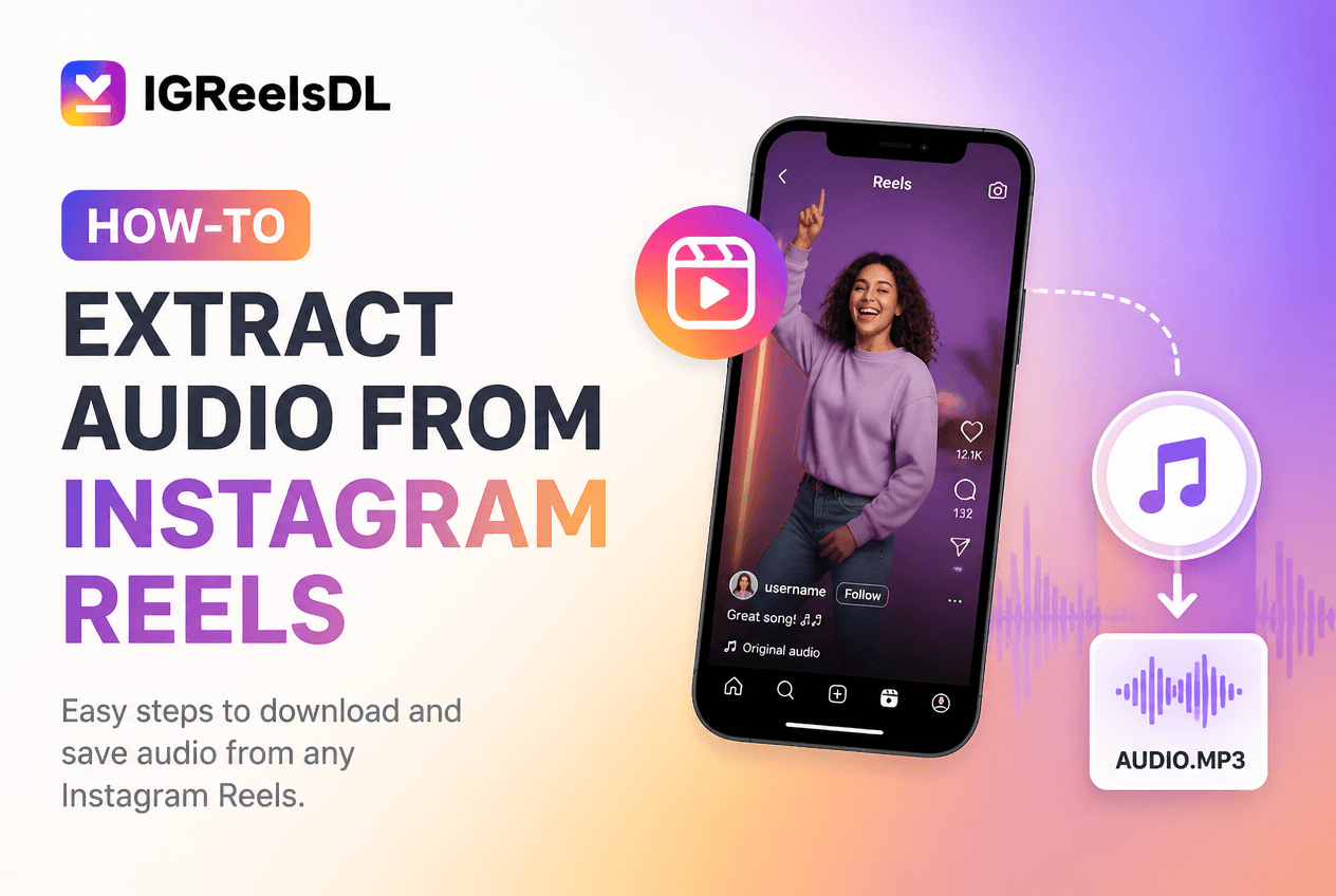 Guide graphic for extracting audio from Instagram Reels and saving it as an MP3 file
